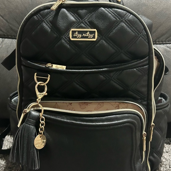 Itzy Ritzy Quilted Black Diaper Bag with Gold Accents - Picture 1 of 5